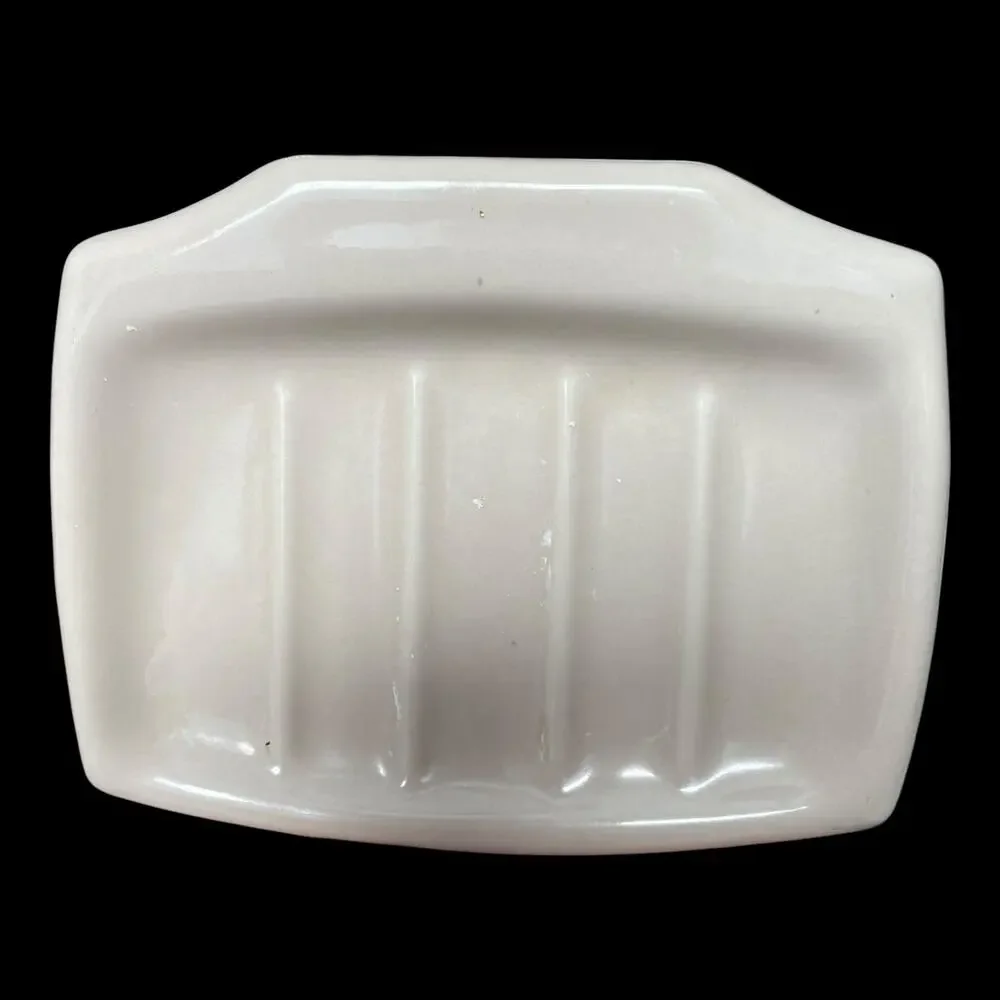 Vintage Porcelain Soap Dish Holder Bathroom Wall Mount Fixture Taupe MCM READ